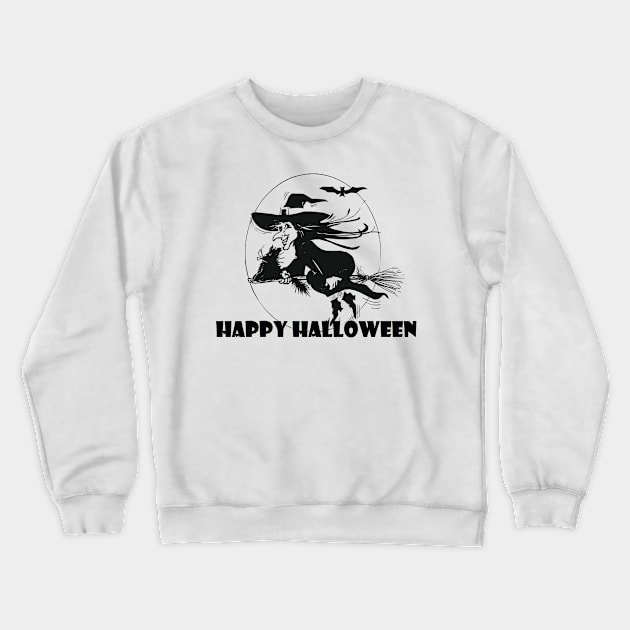 halloween witch flying on broom Crewneck Sweatshirt by BoogieCreates